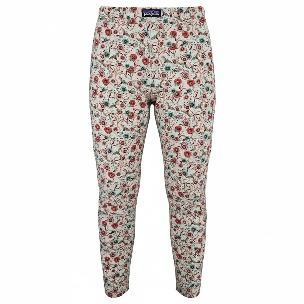 Patagonia Capilene Baselayer Leggings 4T Floral Hummingbird 60065 Cream Multi